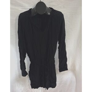 Ann Taylor LOFT Size L Black Shorts Romper Long Sleeve Rayon V Neck Ruffle
